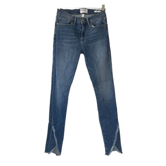 Frame Denim Le Skinny De Jeanne Raw Split Front Hem High Rise Jeans Sz 25 - Picture 3 of 8